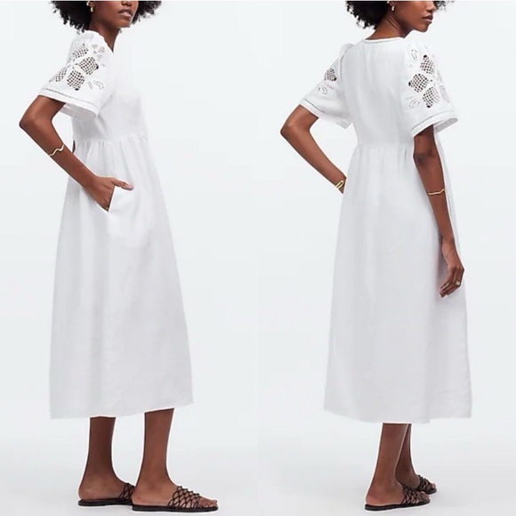 Madewell Dresses & Skirts - Madewell White Eyelet-Sleeve Midi Dress with Pockets